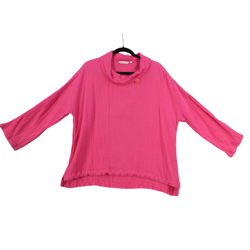 Soft Surroundings Pink Gauze Cowl Neck Button Detail Top Large Womens
